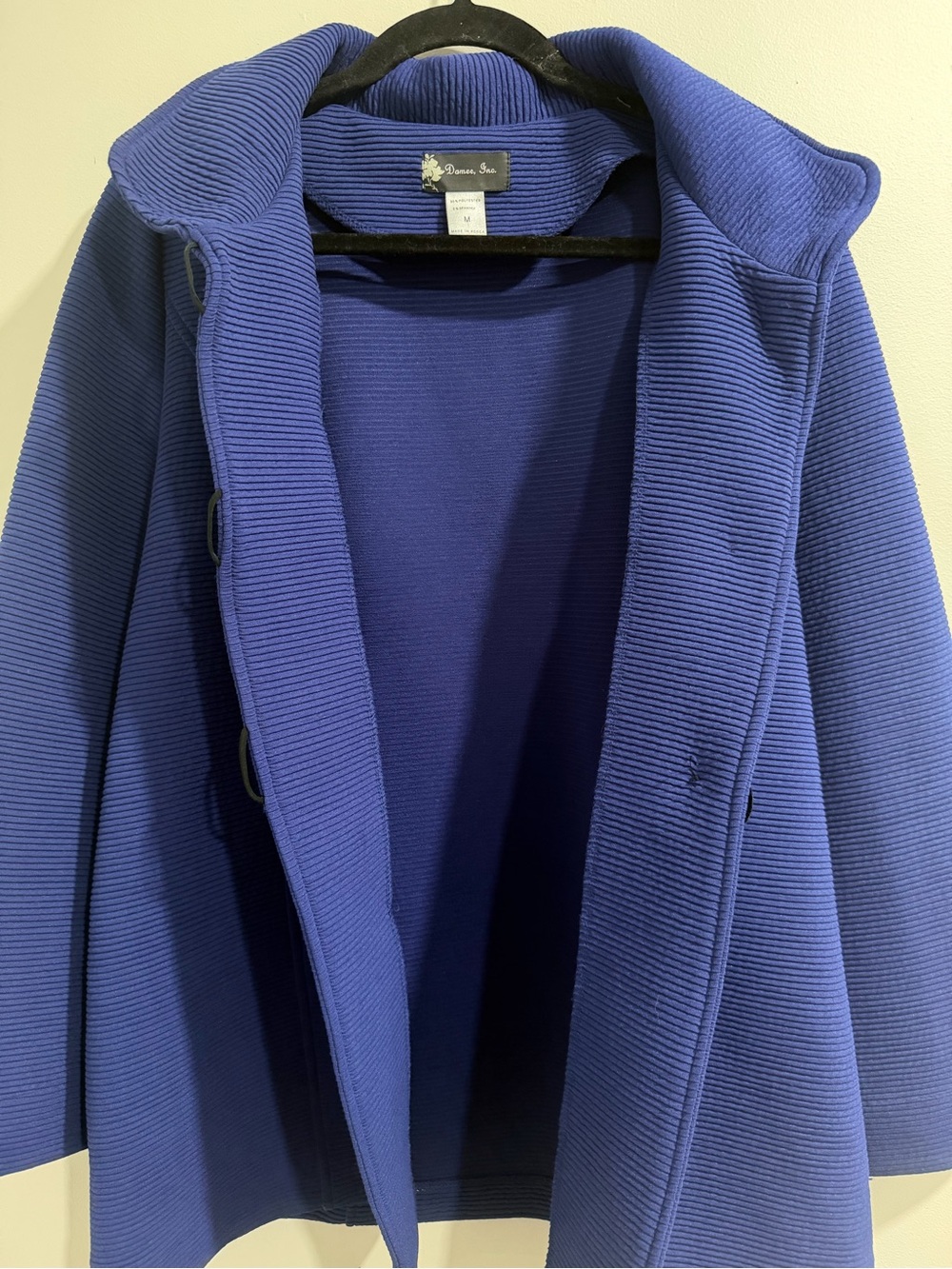 Women’s Cobalt Blue Textured Swing Blazer with Decorative Buttons - Picture 6 of 10